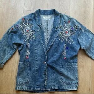 Zara Denim Jacket with Colorful Embellishments